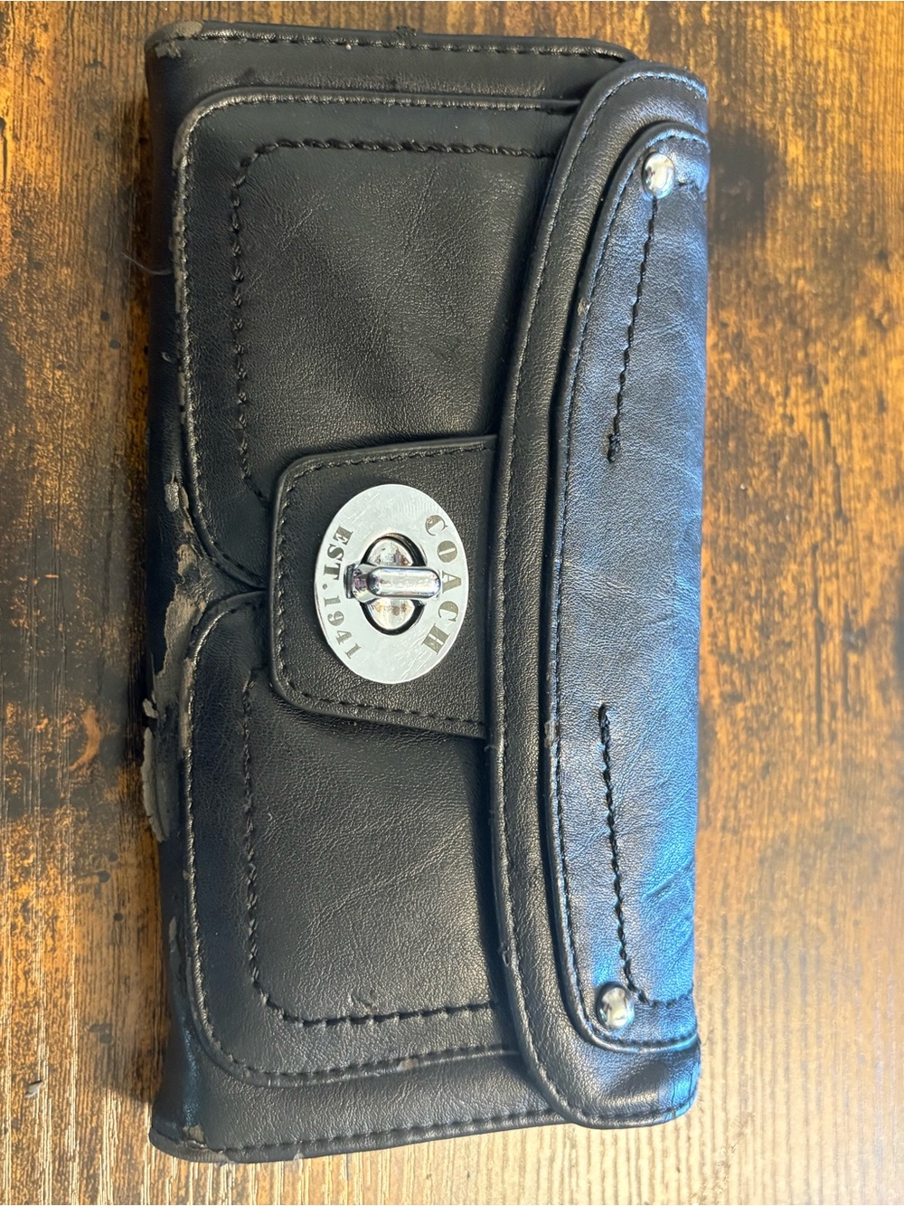 Coach Black Leather Turnlock Clutch Wallet